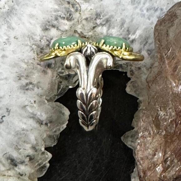 Carolyn Pollack Sterling & Brass 2 Green Turquoise Decorated Ring For Women - Picture 6 of 10